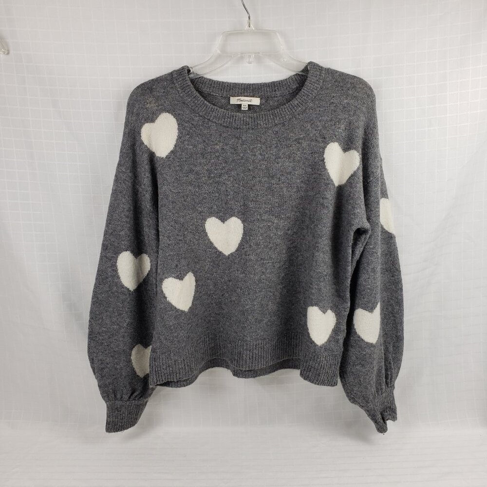 Madewell XXS Alpaca Blend Sweater Heather Gray White Hearts Top Wool Womens Love